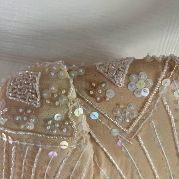 Neutral Sheer Bridal Cocktail Dress - Picture 12 of 17